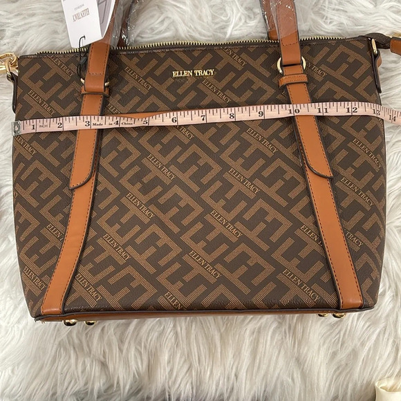 ELLEN TRACY THE SIGNATURE COLLECTION Double Handle Satchel Chocolate Brown Purse - Picture 11 of 13